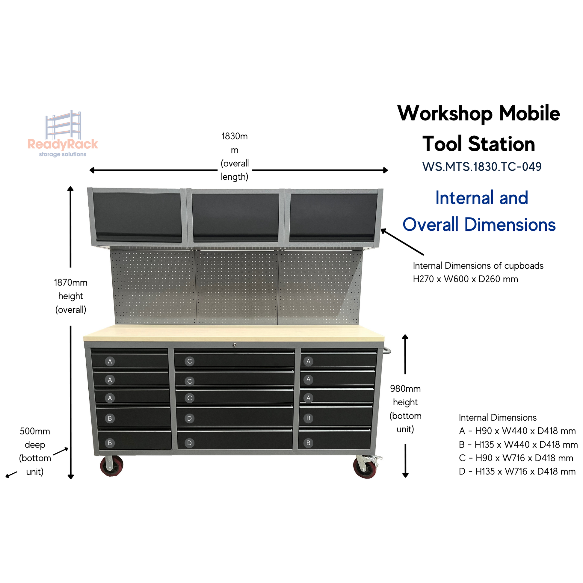 ReadyRack Workshop Mobile Tool Station Overall Dimensions 