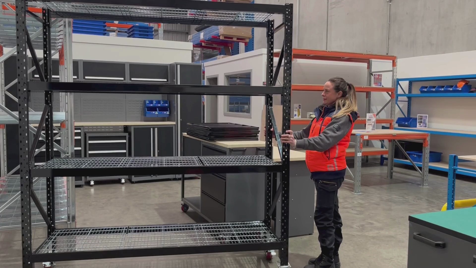 ReadyRack black Mobile Longspan  Shelving on Castor Wheels