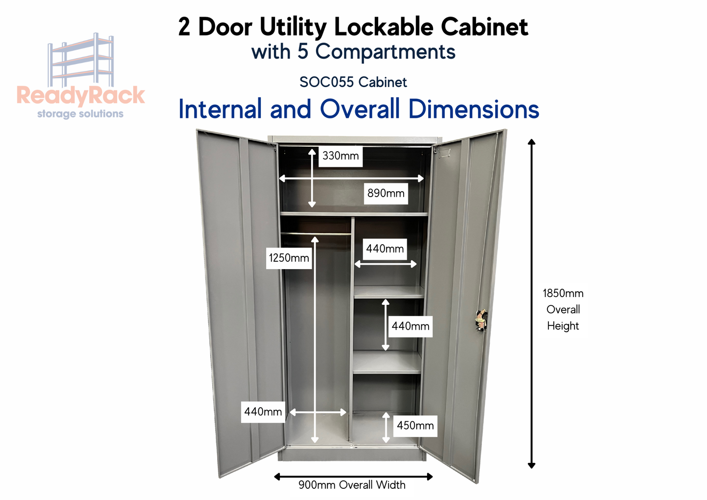 2 Door Utility Lockable Cabinet with 5 Compartments