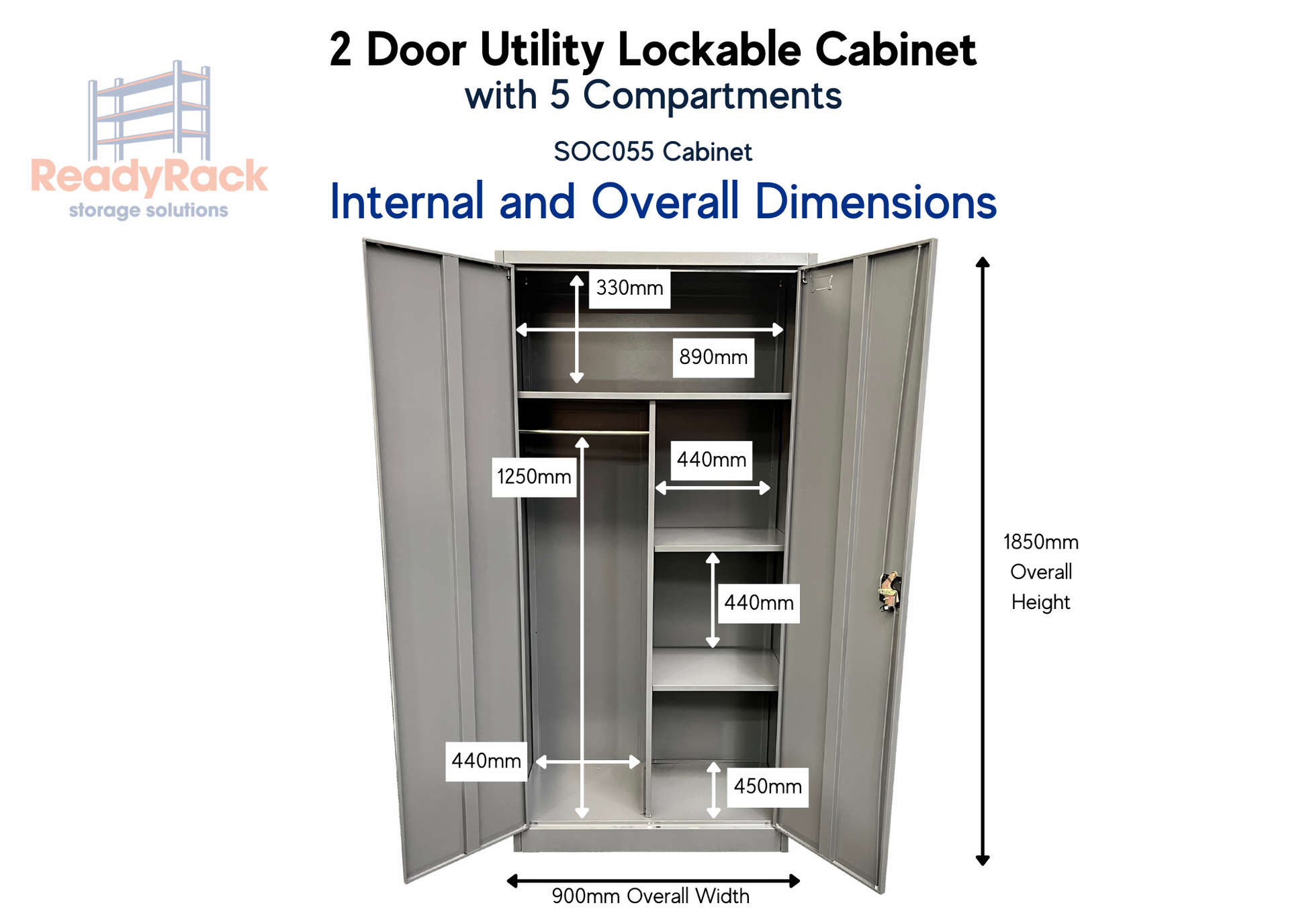 2 Door Utility Lockable Cabinet with 5 Compartments