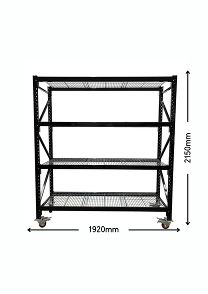 Black Mobile Shelving with Mesh 2150mm High