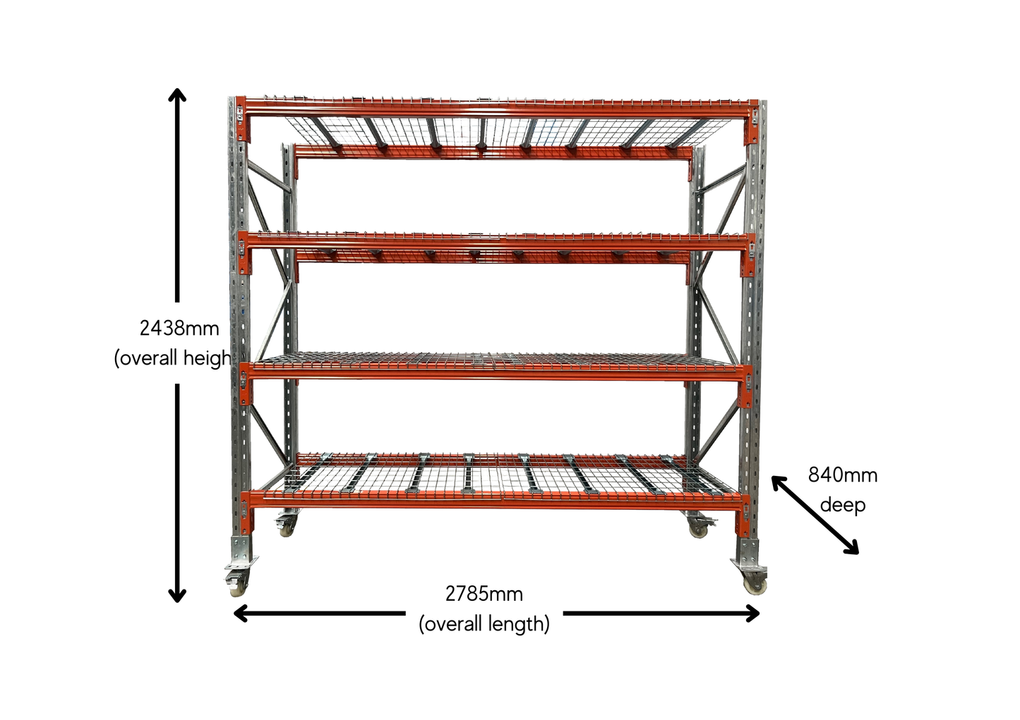 Heavy Duty Shelving Single Bay 2438mm High with Mesh and Castor wheels