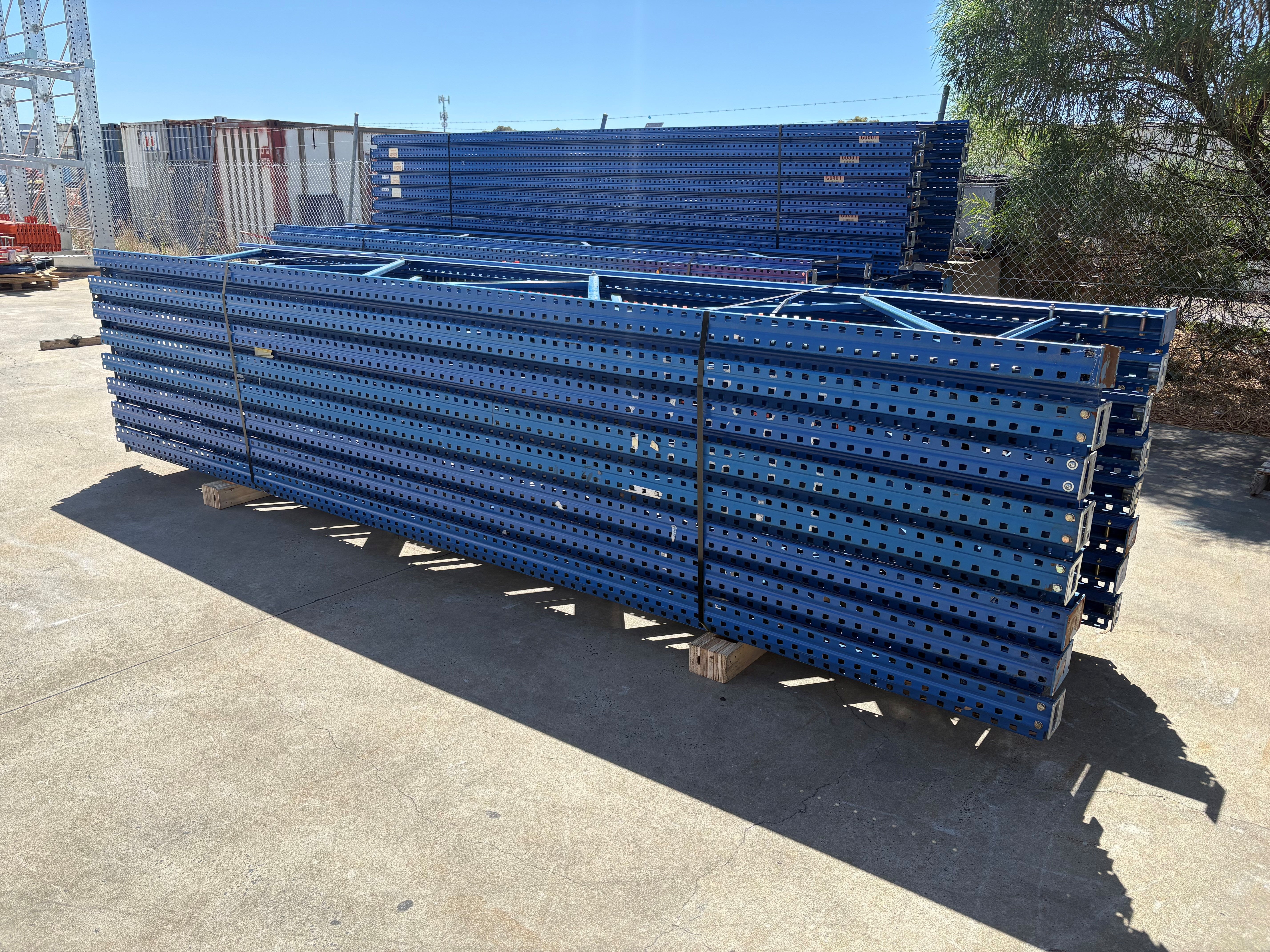 Secondhand used pallet racking blue frames 
