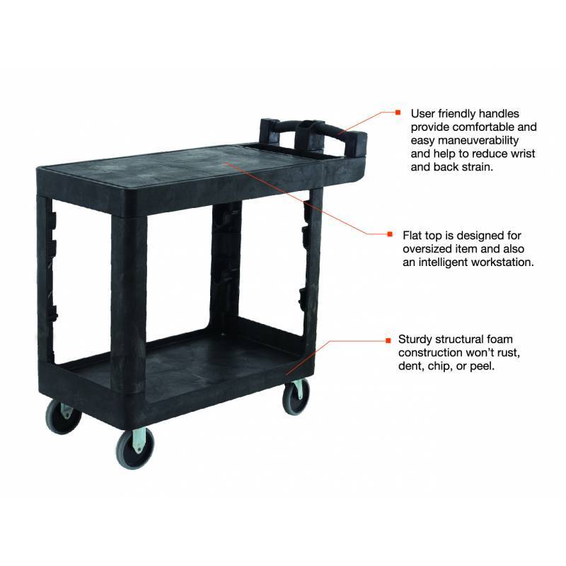 230kg Rated Bitbar 2 Flat Shelf Utility Cart - Black