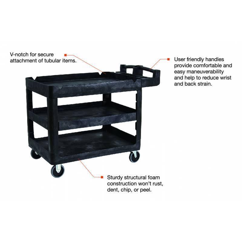 230kg Rated Bitbar 3 Shelf Utility Cart - Black