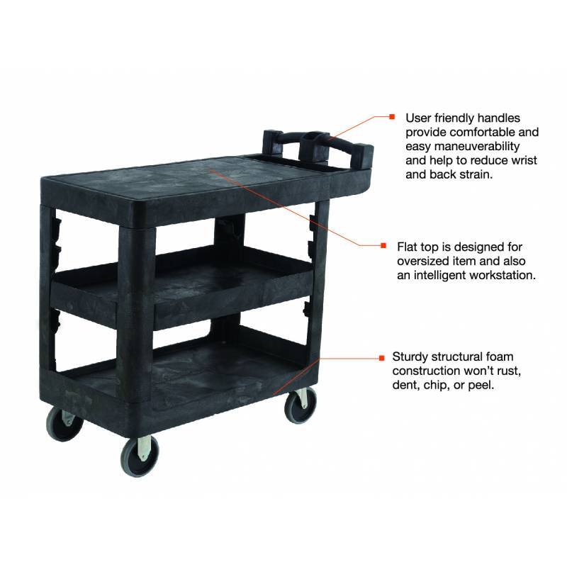 230kg Rated Bitbar 3 Flat Shelf Utility Cart - Black
