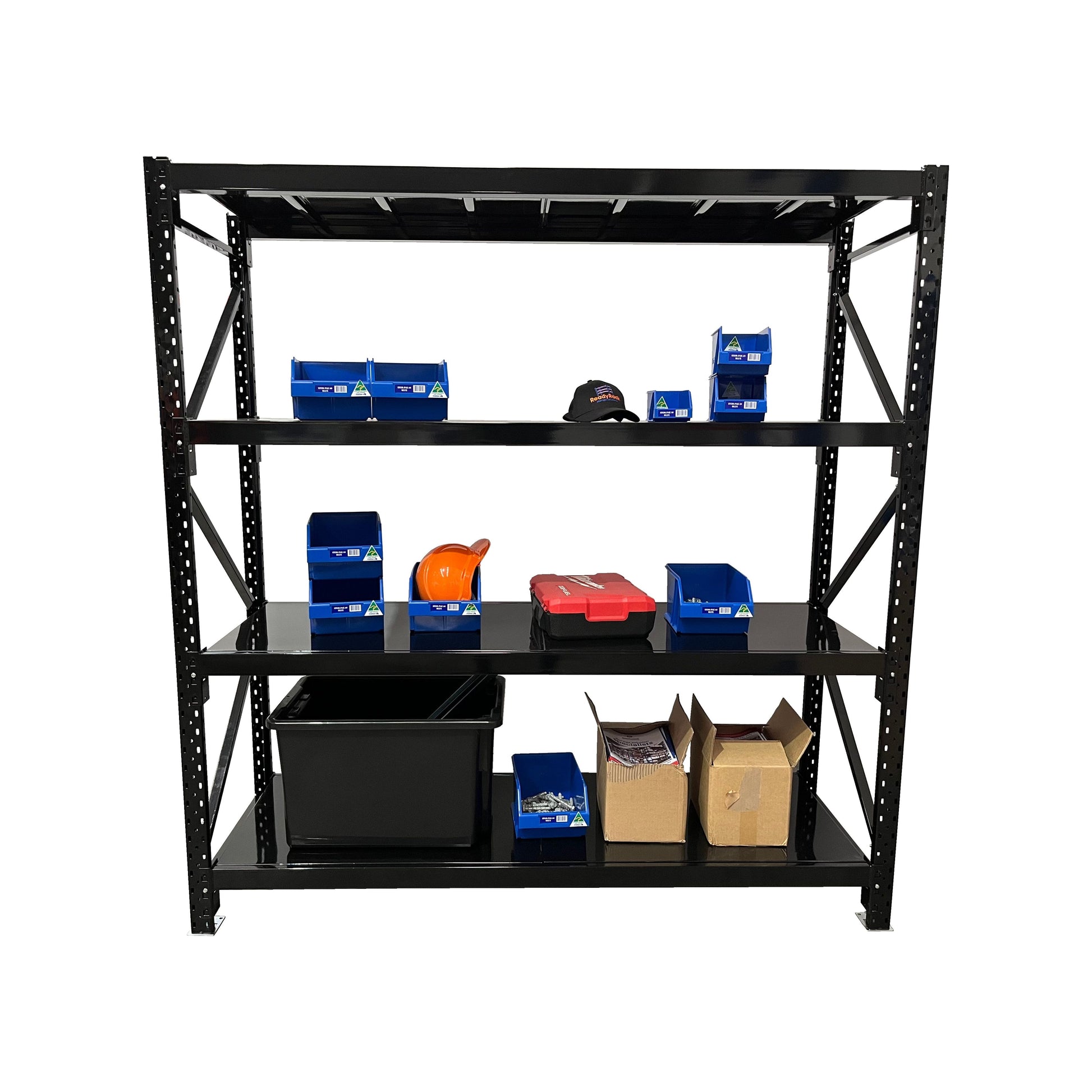 Open Bay Storage Racks Black Long Span Steel Shelving 2000mm High Starter Bay 1800mm Wide x 6