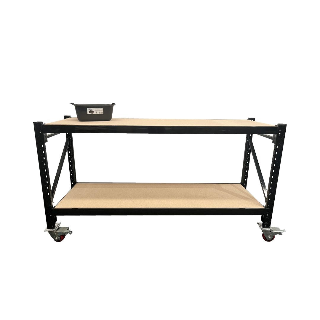 Non Racking Workbench Long Span Workbench with Bottom Shelf with Castors Black