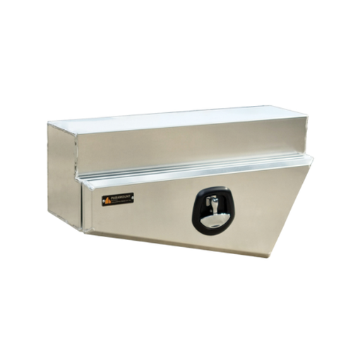 Aluminium wheel arch toolbox for ute tray, designed to fit beside the rear wheel
