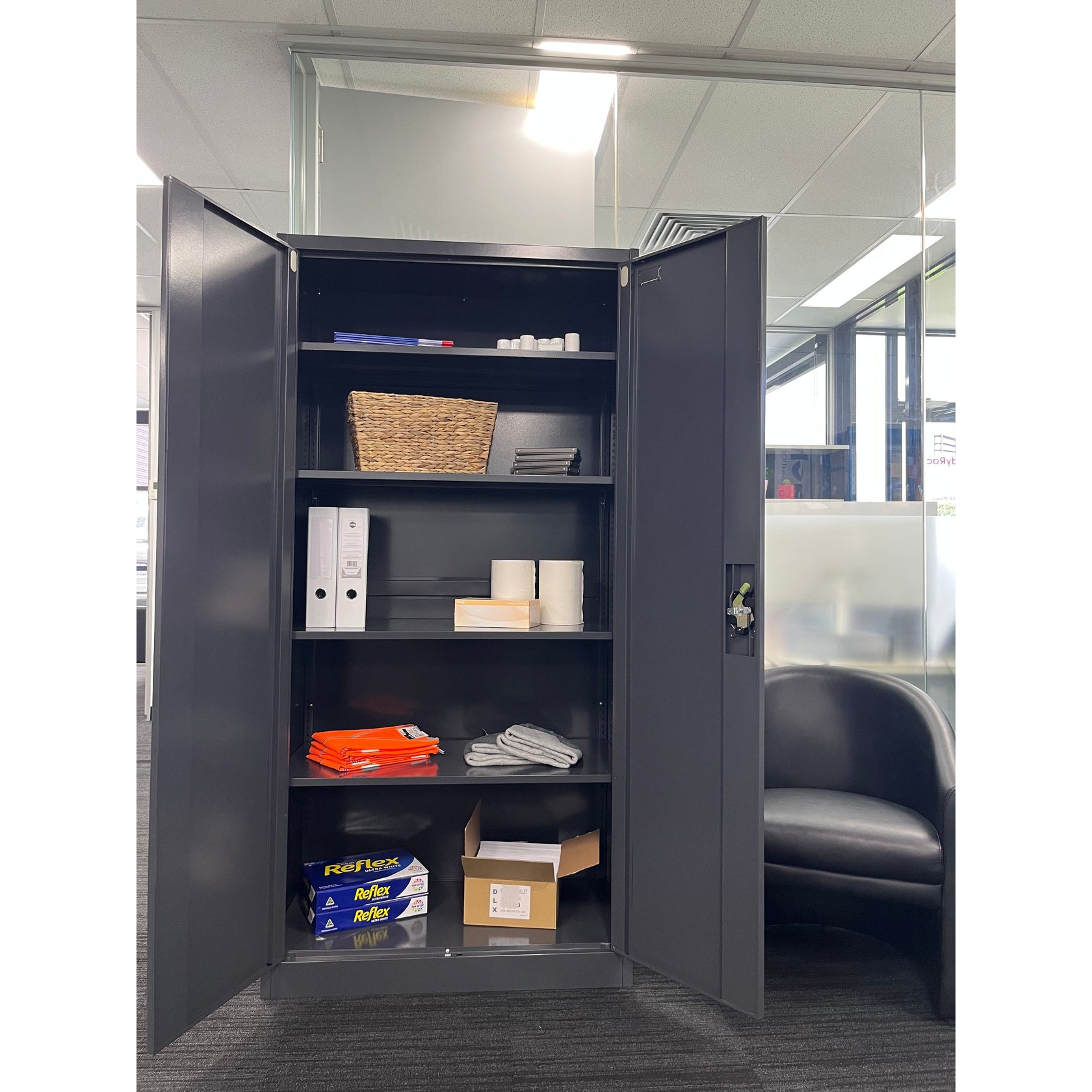 Lockable Rack Shelf 2 Door Lockable Cabinet | 4 Adjustable Shelves | Lockable Cabinet
